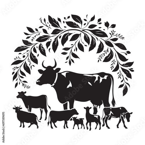 Cow Silhouette in Harvest Twilight: Bountiful Fields, Autumnal Bounty, and Silhouetted Farming Scenes
