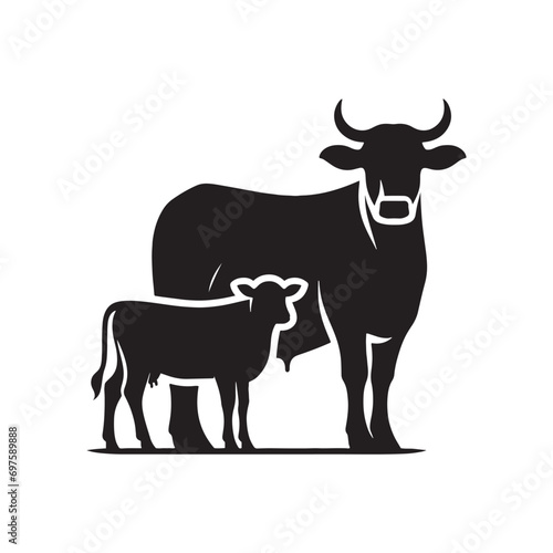 Morning Cow Silhouette Harmony: Sunrise Meadows, Grazing Livestock, and Silhouetted Agricultural Tranquility
