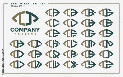 Luxury eye or leaf shape letter T TT logo design set photo