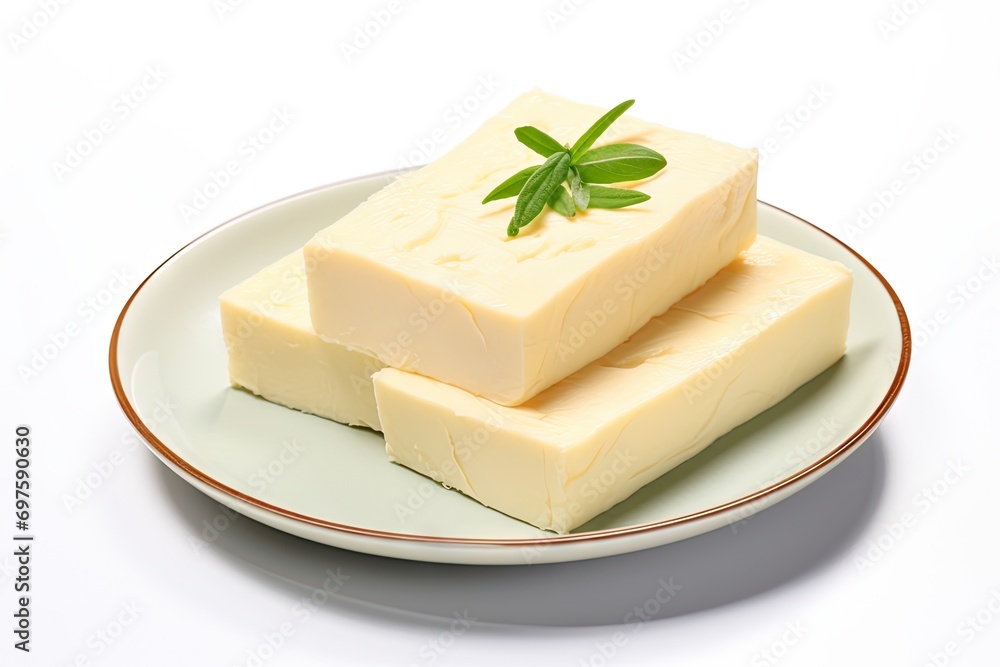 Tofu Cheese Isolated, Smoked Vegan Cheese Slice, Sliced Soya Bean Curd, Soy Protein or TSP Tofu Cheese Isolated, Smoked Vegan Cheese Slice, Sliced Soya Bean Curd, Soy Protein or TSP