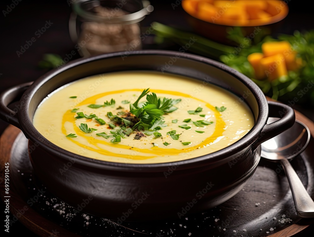 Red Lentil Soup, Yellow Cream Puree, Ramadan Food, Pumpkin Vegetarian Dish, Orange Lentil Soup in Bowl
