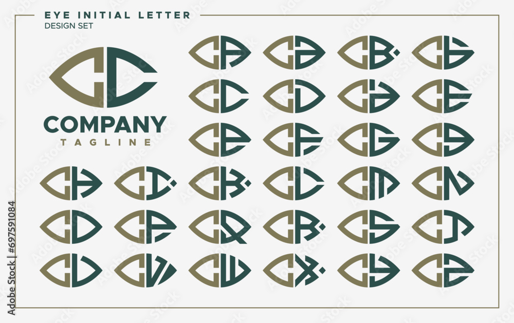 Luxury eye or leaf shape letter C CC logo design set - obrazy, fototapety, plakaty 