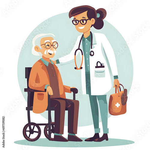 Clipart of a geriatrician caring for elderly patients.--v6.0 Generative AI photo