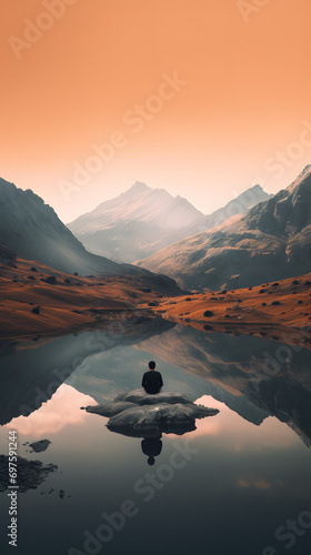 Man siting on rock with nature around him © Asurian