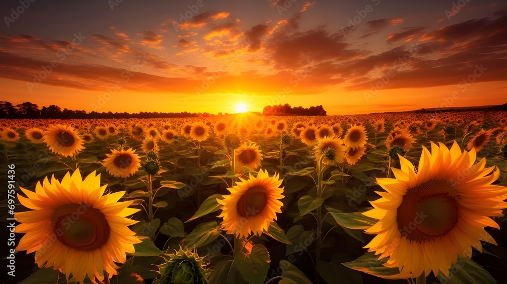 Sunset on sunflower field