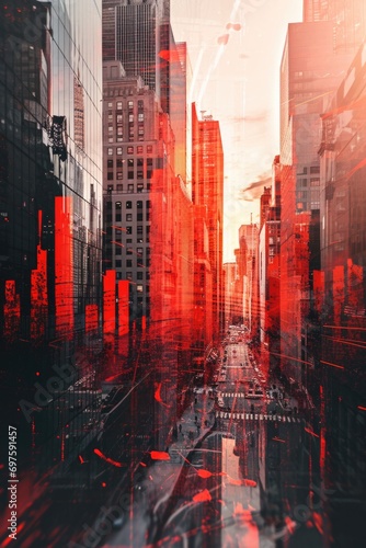 A cityscape featuring a cluster of tall buildings. Suitable for urban-themed designs and architectural projects