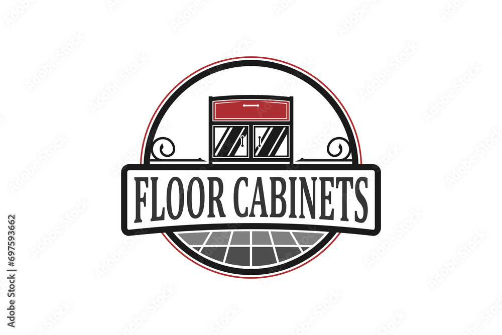 Cabinet furniture carpenter woodwork industry logo label vector illustration.