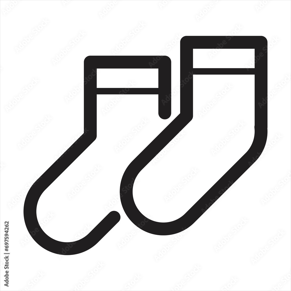 Socks icon. Black contour linear silhouette. Side view. Editable strokes. Vector simple flat graphic illustration. Isolated object on a white background. Isolate. Socks icon. Black contour linear silhouette. Side view. Editable strokes. Vector simple flat graphic illustration. Isolated object on a white background. Isolate.