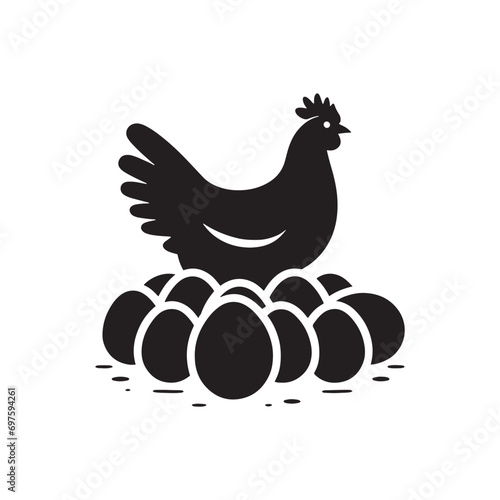 Rural Beauty: Farmstead Silhouettes, Grazing Livestock, and Tranquil Countryside Views - Hen eggs Silhouette
