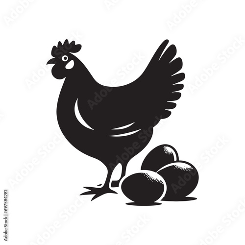 Cozy Homestead: Silhouetted Chickens, Farmhouse Views, and Peaceful Rural Settings - Hen eggs Silhouette
