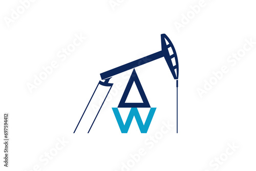 Crude oil pump logo design with letter A and W initial business identity.