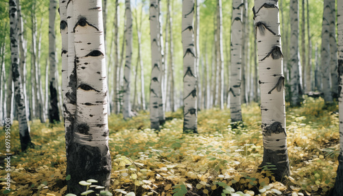 Closeup of birch forest