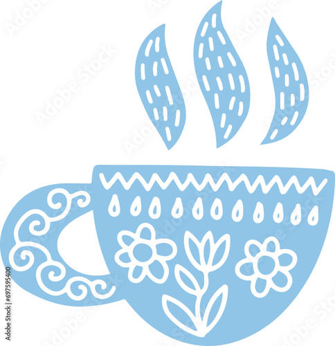 Sketch drawing cozy hygge scandinavian doodle vector tea cup 