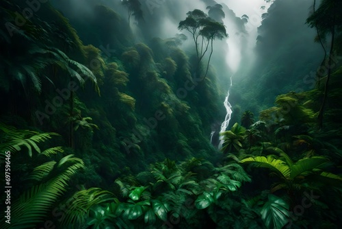 Misty mountains shrouded in the secrets of the dense rainforest.