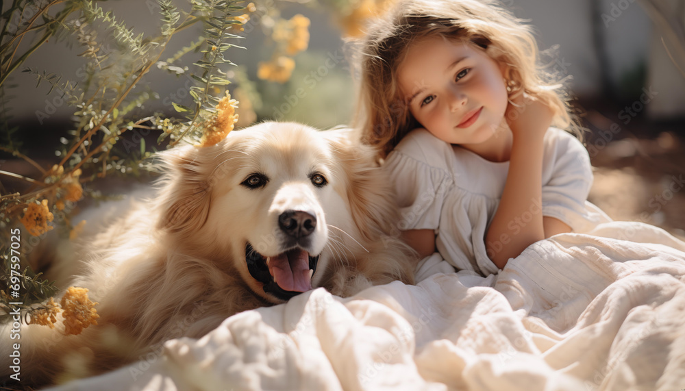 child and dog child and dog