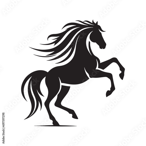 Fototapeta Naklejka Na Ścianę i Meble -  Horse Silhouette: Evening Gallop, Dynamic Equine Motion in Simplified Black - Capturing the Spirit of Free-Running Majesty
