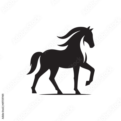 Simple Beauty of Horse Silhouette  Tranquil Grazing Scene  Gentle Equine Form in a Minimalistic Black Outline - Nature s Serenity 
