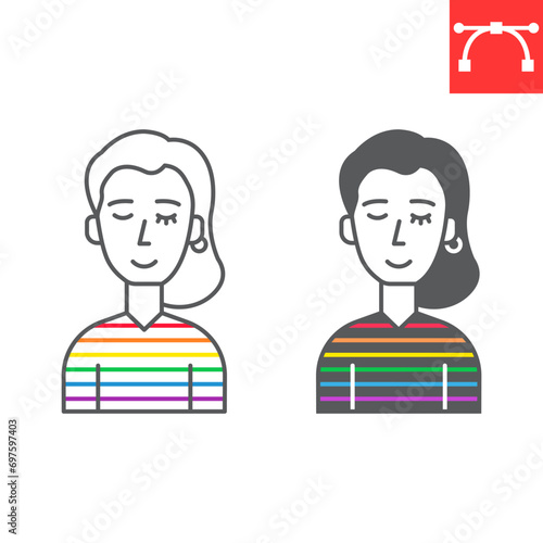 Transgender person line and glyph icon, LGBT and bisexual, transsexual vector icon, vector graphics, editable stroke outline sign, eps 10.