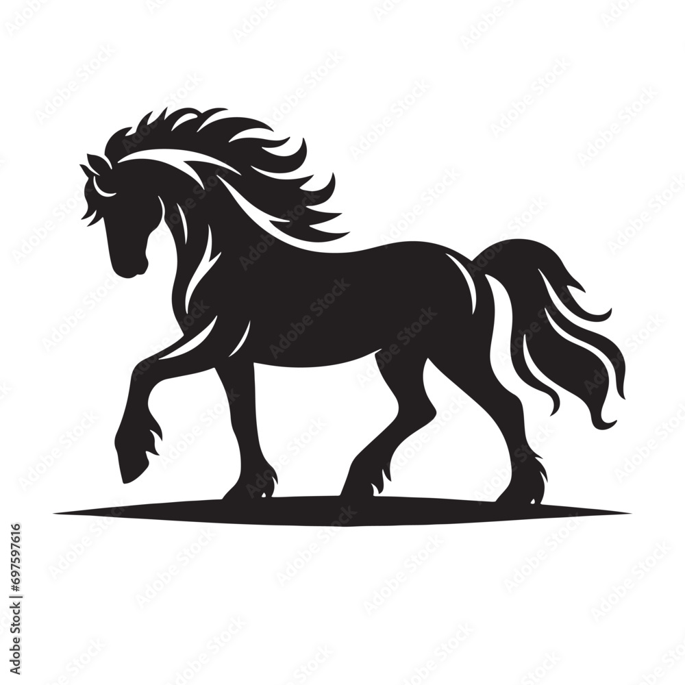 Fototapeta premium Simple Elegance of Horse Silhouette: Proud Stallion, Tranquil Equine Presence in Black - Nature's Beauty in Minimalist Form