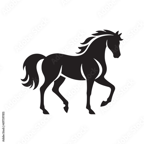Simple Elegance of Horse Silhouette  Proud Stallion  Tranquil Equine Presence in a Black Outline - Nature s Beauty in Minimalism 