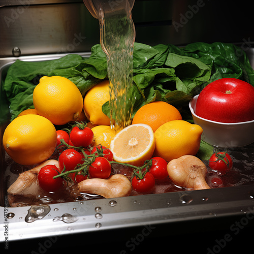 Wallpaper Mural Fruits and vegetables washed in the sink Torontodigital.ca