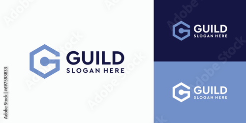 Letter G C logo design with hexagon connections