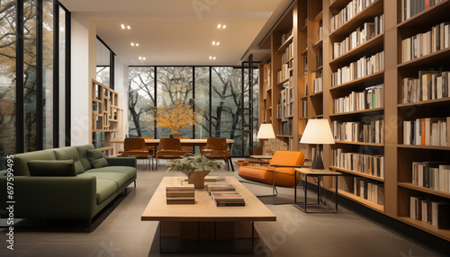 interior of library room with books