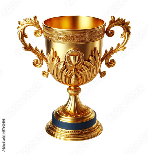 Golden winner's trophy, championchip cup, isolated background, transparent png photo