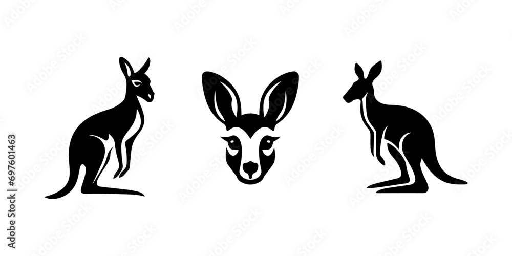 Kangaroo illustration, logo. Vector icon drawing on white background - obrazy, fototapety, plakaty 