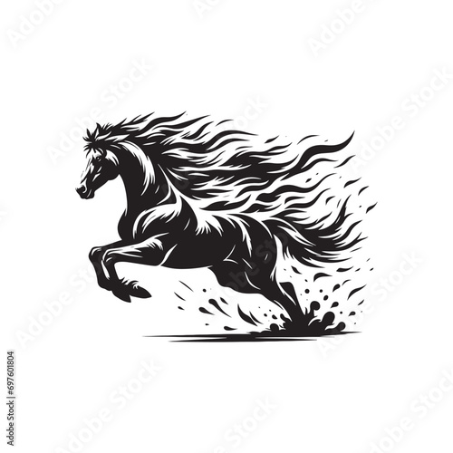 Elegant Equine Form: Running Horse Silhouette Illustration, Ideal for Creative Designs 