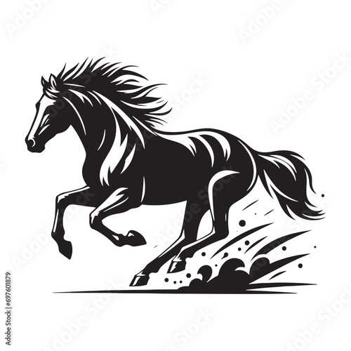 Captivating Running Horse Illustration  Silhouetted Grace and Elegance in Equine Motion 
