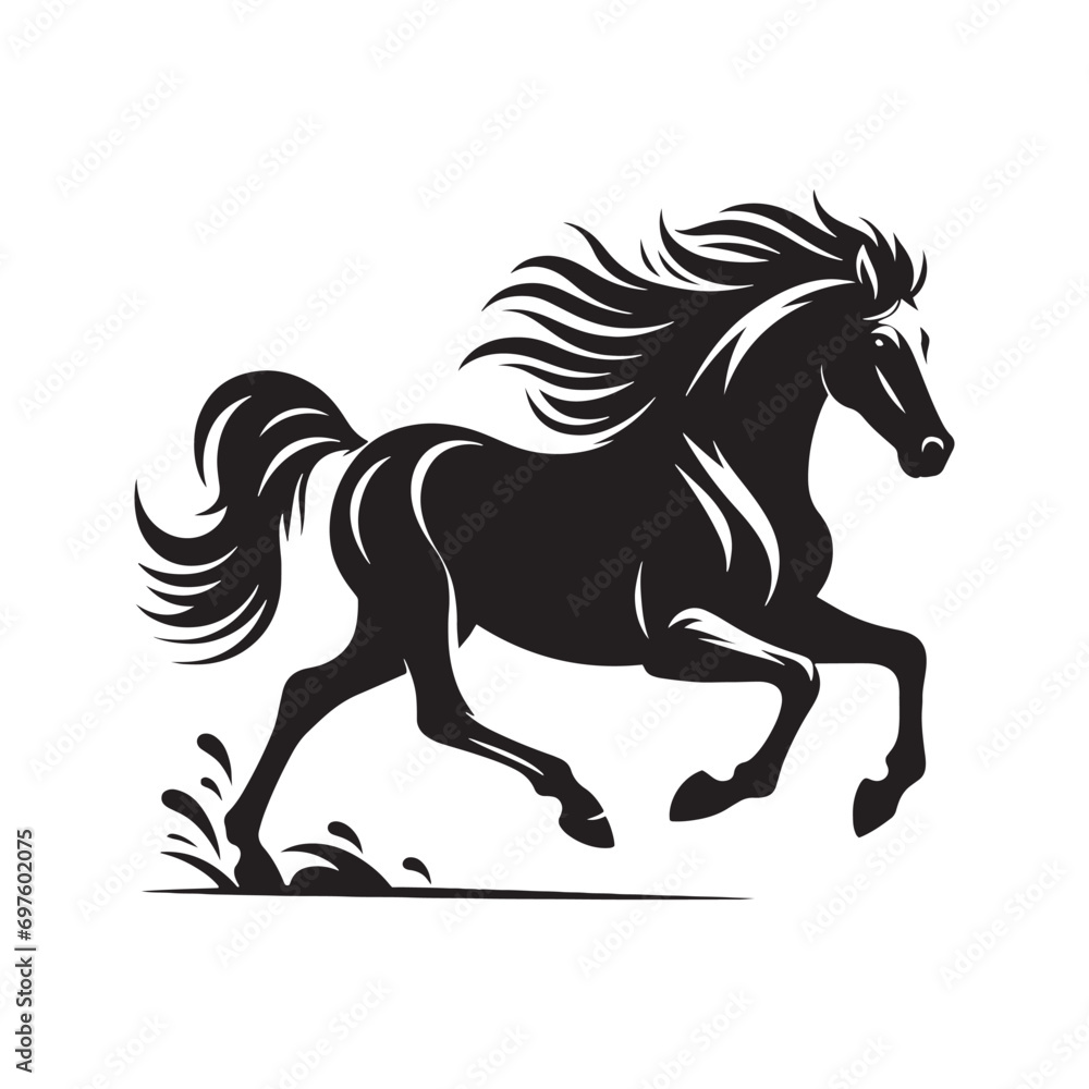 Obraz premium Running Horse Silhouette Illustration: Expressive Equine Movement in a Captivating Artwork 