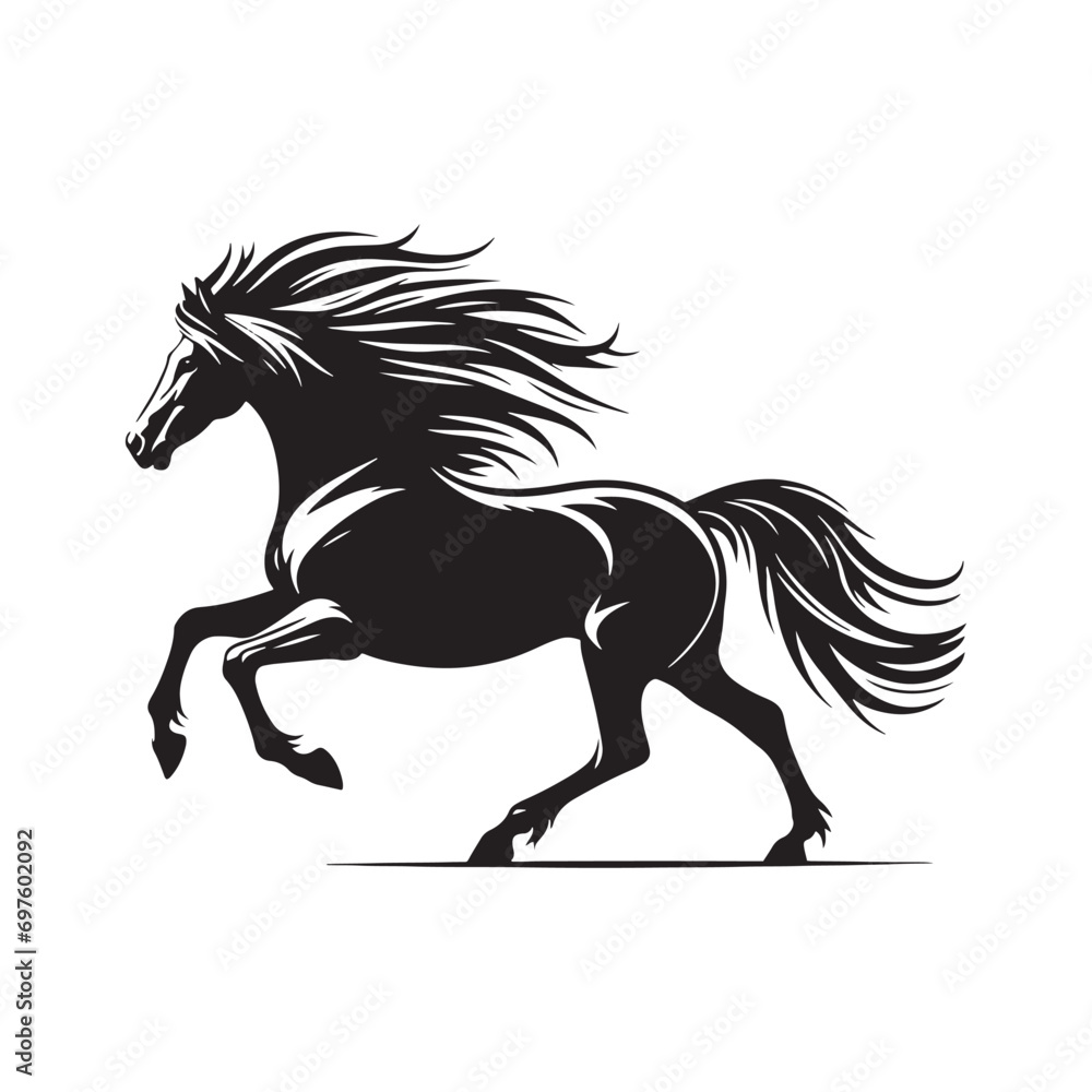 Elegant Equine Form: Illustration of a Running Horse Silhouette, Ideal for Creative Designs
Elegant Equine Form: Illustration of a Running Horse Silhouette, Ideal for Creative Designs