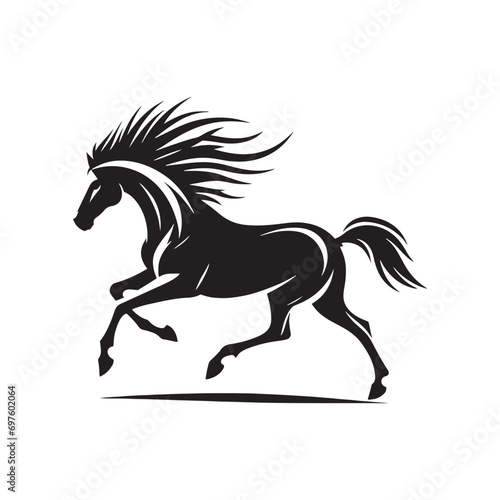 Fototapeta Naklejka Na Ścianę i Meble -  Running Horse Silhouette in Illustration: Majestic Equine Motion for Nature-inspired Art
