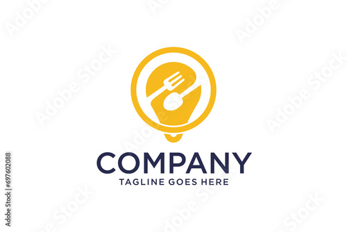 Elegant Light Bulb and cutlery Logo Icon Design Vector