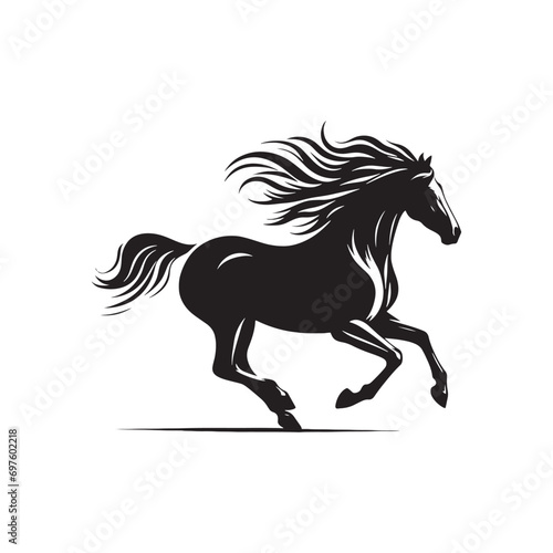 Fototapeta Naklejka Na Ścianę i Meble -  Running Horse Silhouette: Dynamic Equine Motion, Illustration of a Graceful Stallion Galloping in the Wild - Majestic Running Horse Illustration
