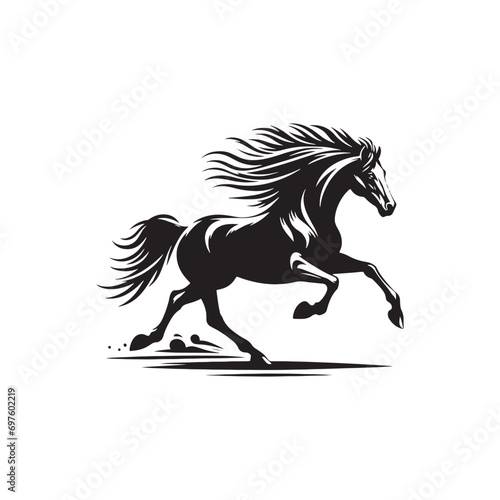 Fototapeta Naklejka Na Ścianę i Meble -  Illustration of a Running Horse Silhouette: Powerful Equine Movement Captured in Art, Perfect for Nature-themed Designs
