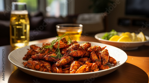 Delicious spicy shrimp on the table