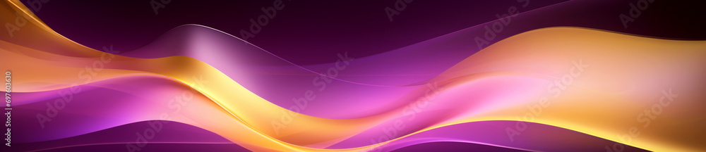 Purple and Yellow Wave on Black Background, Dark Purple Glowing Background, Abstract Lighting Draped in Silk. Colored Light Waves.