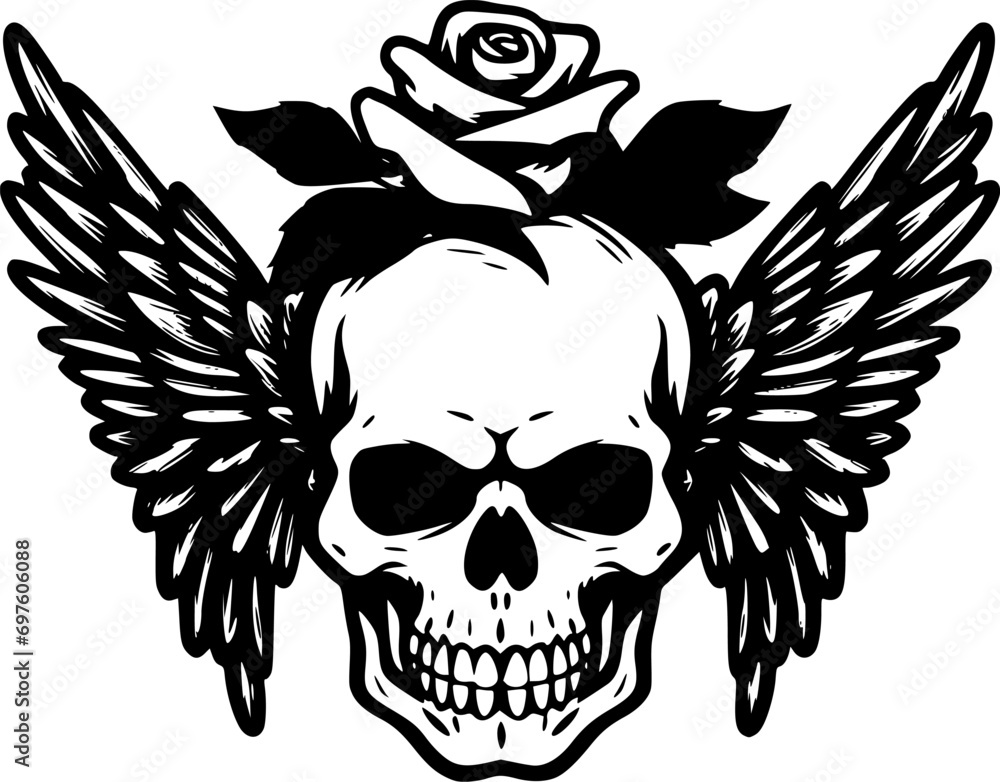 Fototapeta premium Skull - Black and White Isolated Icon - Vector illustration