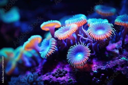Coral Garden at Night: A macro shot of vibrant coral polyps.
