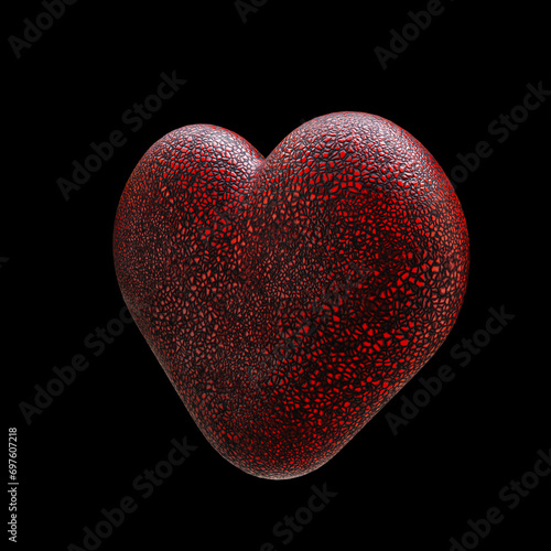 3d rendering old rough love heart isolated on a dark background