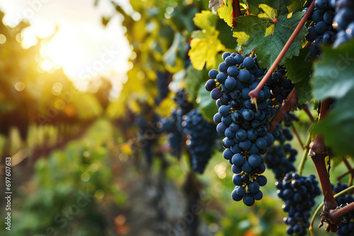 Grapes in a vineyard, fruit background, copy space, vineyard vibes