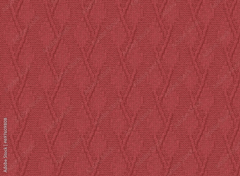 Fototapeta premium Fabric, a red fabric with a textured diamond pattern, embroidered or woven design on a solid background featuring textured fabric, embroidered