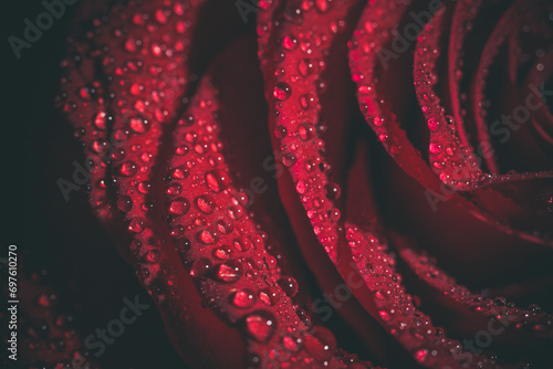 Beautiful and delicate red rose with dew drops  background with red rose