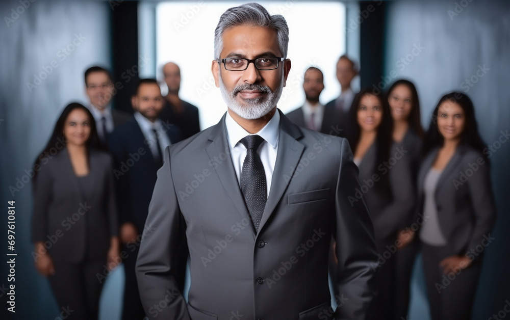 indian business people standing confidently with team leader indian business people standing confidently with team leader