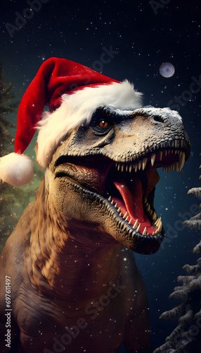 T-Rex with santas hat © Asurian