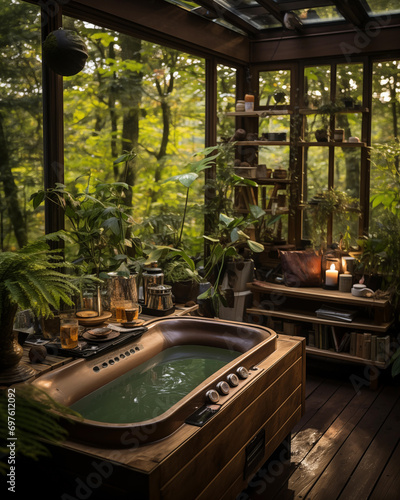 pool in the garden with wood