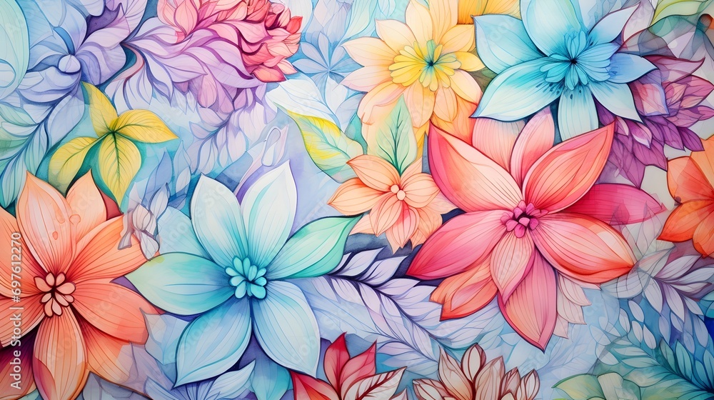 Watercolor art painting abstract pattern of flowers