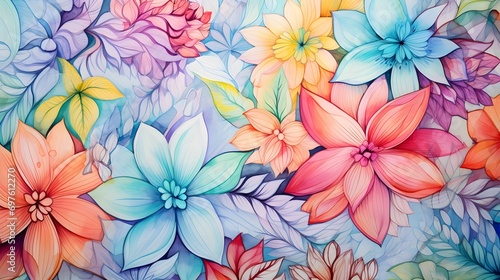 Watercolor art painting abstract pattern of flowers